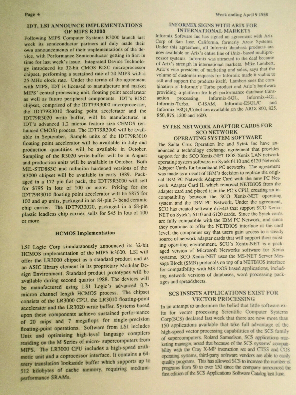 Unigram-X, #174 - April 9, 1988 - London weekly for UNIX manufacturers, et al