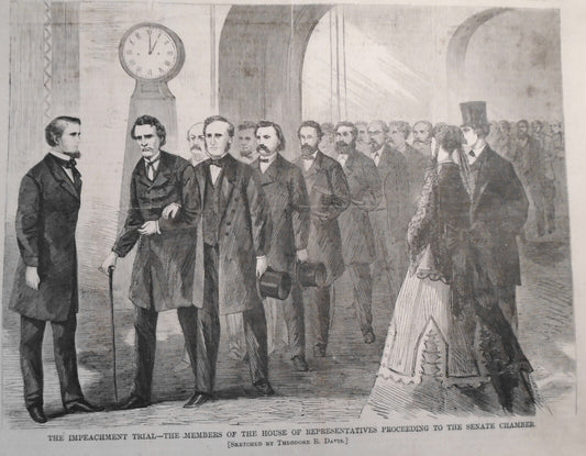 "The Impeachment Trial" -- Harper's Weekly - April 11, 1868. Story & 2 Prints