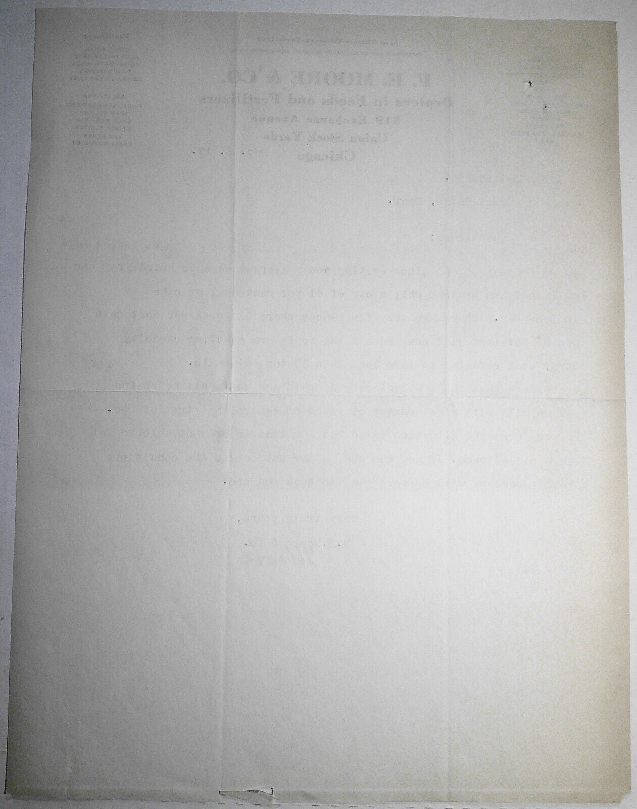 F. E. Moore & Co., Chicago, Dealers in Feeds & Fertilizers, Business Letter