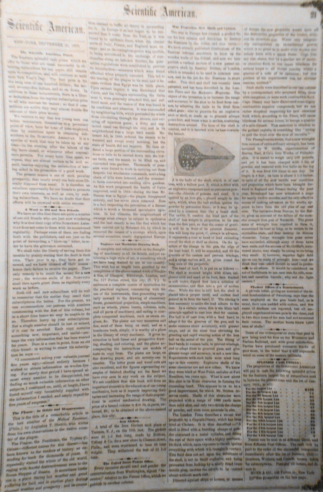 Scientific American September 29, 1855. Telegraph history; windlasses, windmills