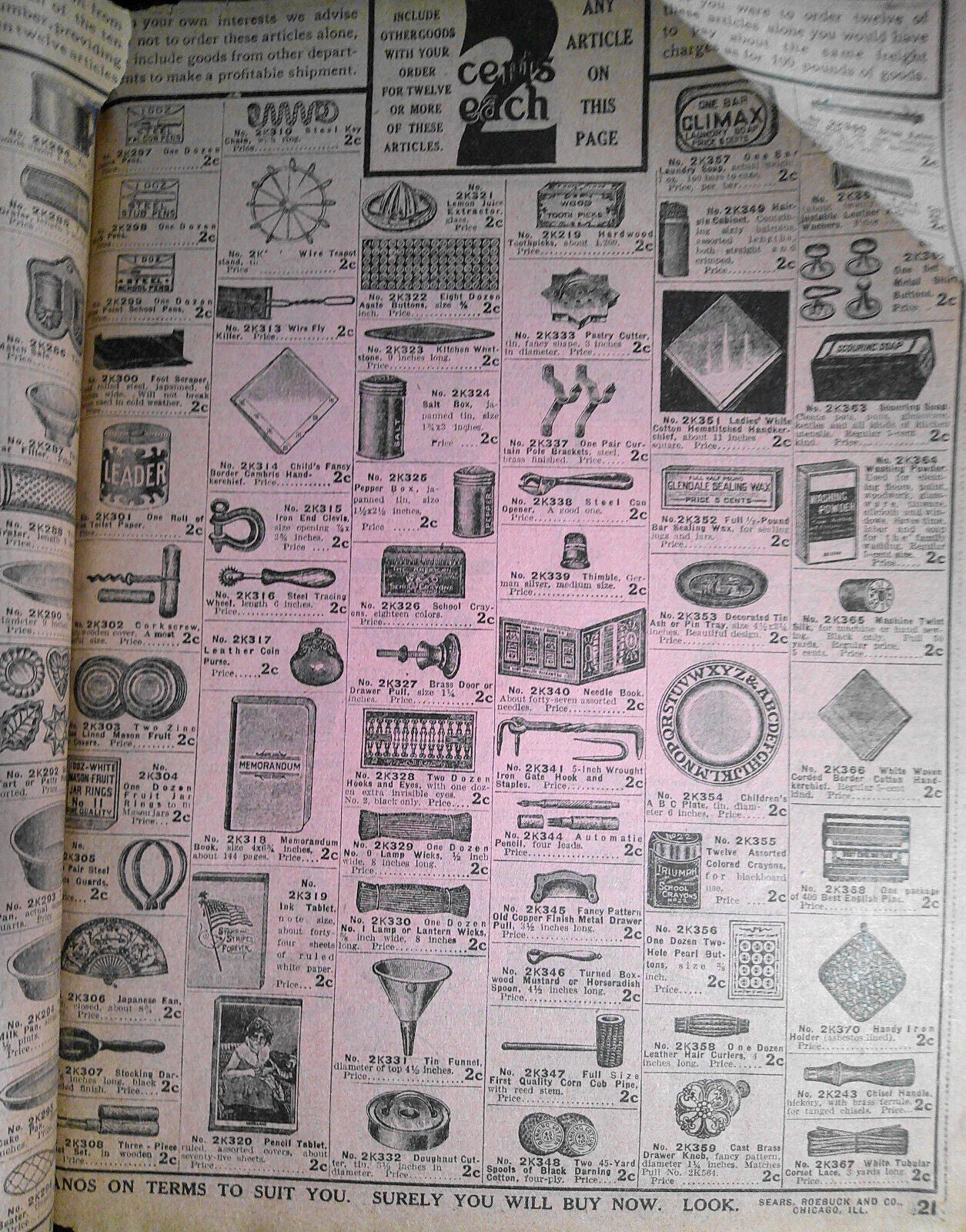 10 pages of household bargains from Sears, Roebuck & Co Retail Catalog 1905