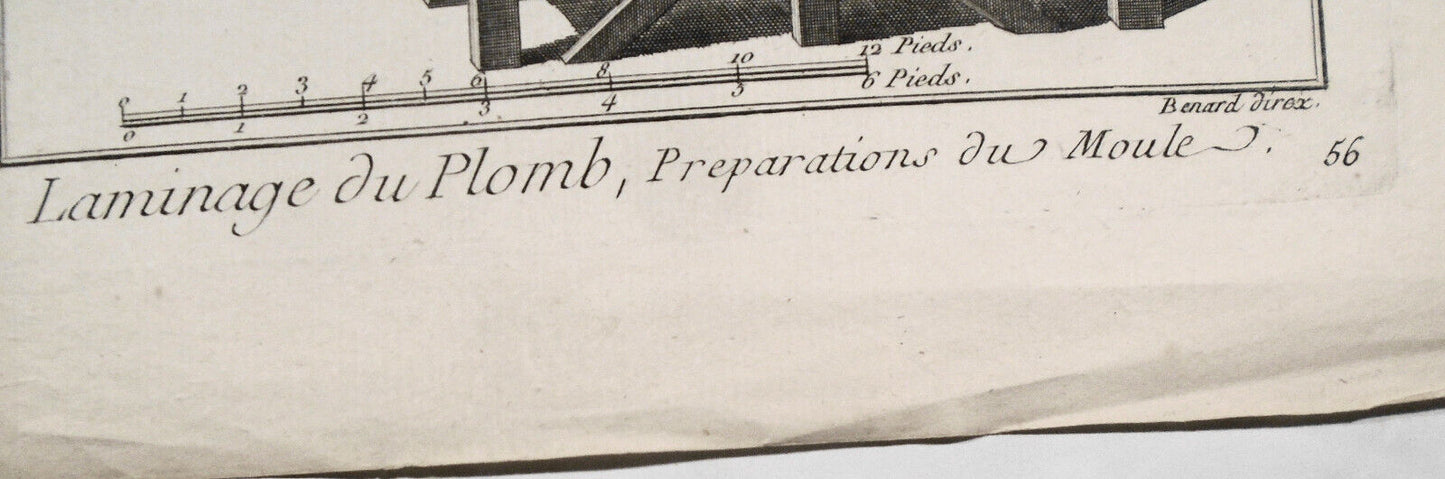 1774 Laminage du Plomb, Preparations du Moule - Benard / Diderot. Original print