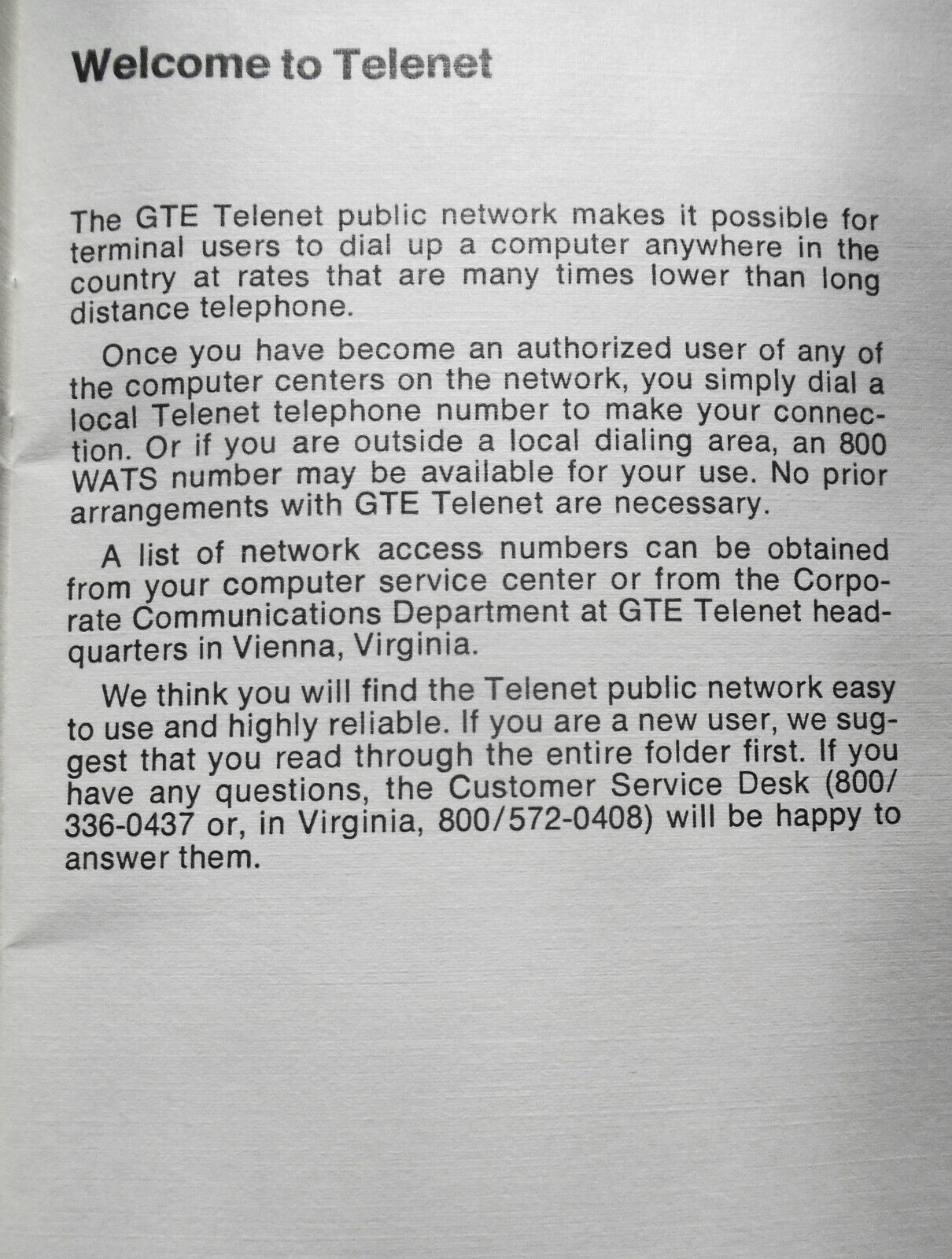 How to use Telenet - Information for terminal users - March 1984. By GTE.