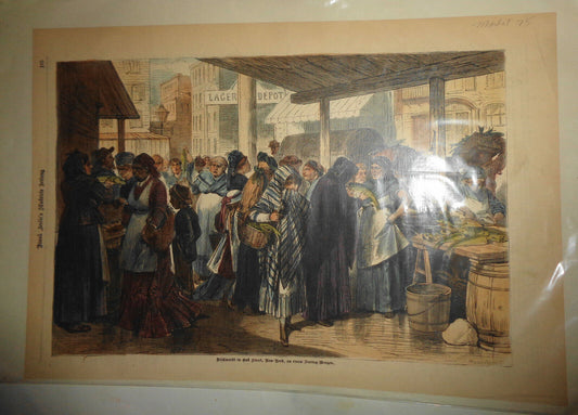 Women's Fish Market in Oak Street NYC Hand-colored 1875 Frank Leslie's german ed