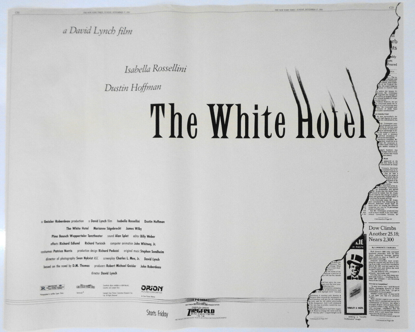 The White Hotel - Poster - David Lynch -- Dustin Hoffman, Isabella Rossellini