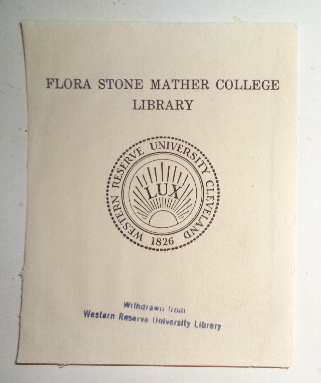 Flora Stone Mather College Library Bookplate (Western Reserve Univ) - circa 1903