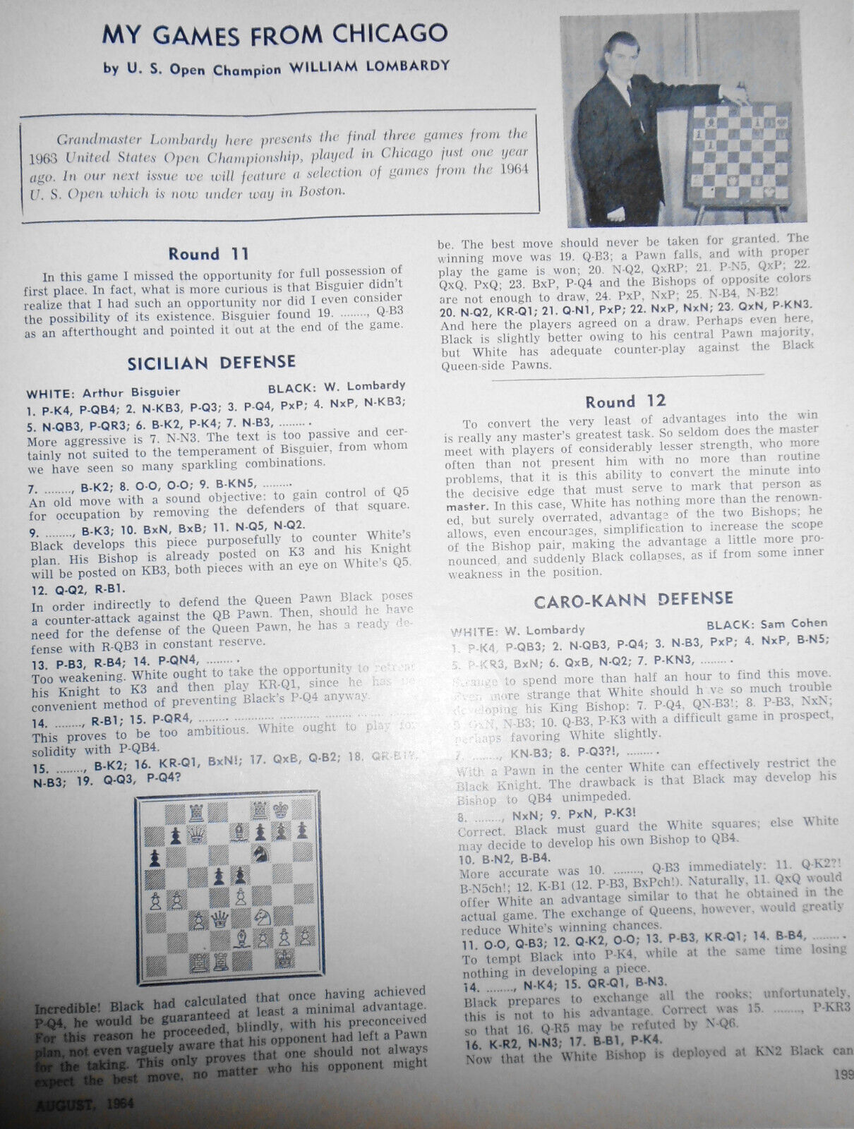 Chess Life, August 1964 : Bobby Fischer Talks Chess; Grandmasters on Fischer etc