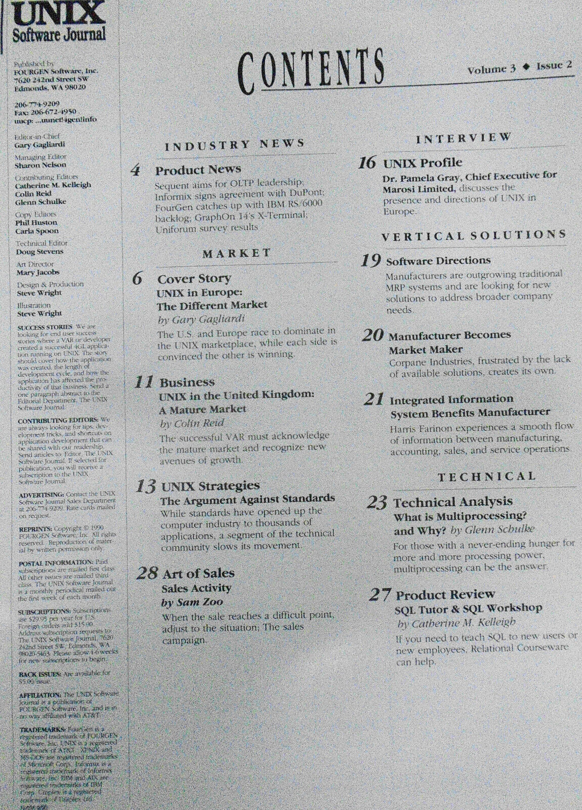 UNIX Software Journal - Vol. 3, Issue 2, 1990. Published by FOURGEN Software