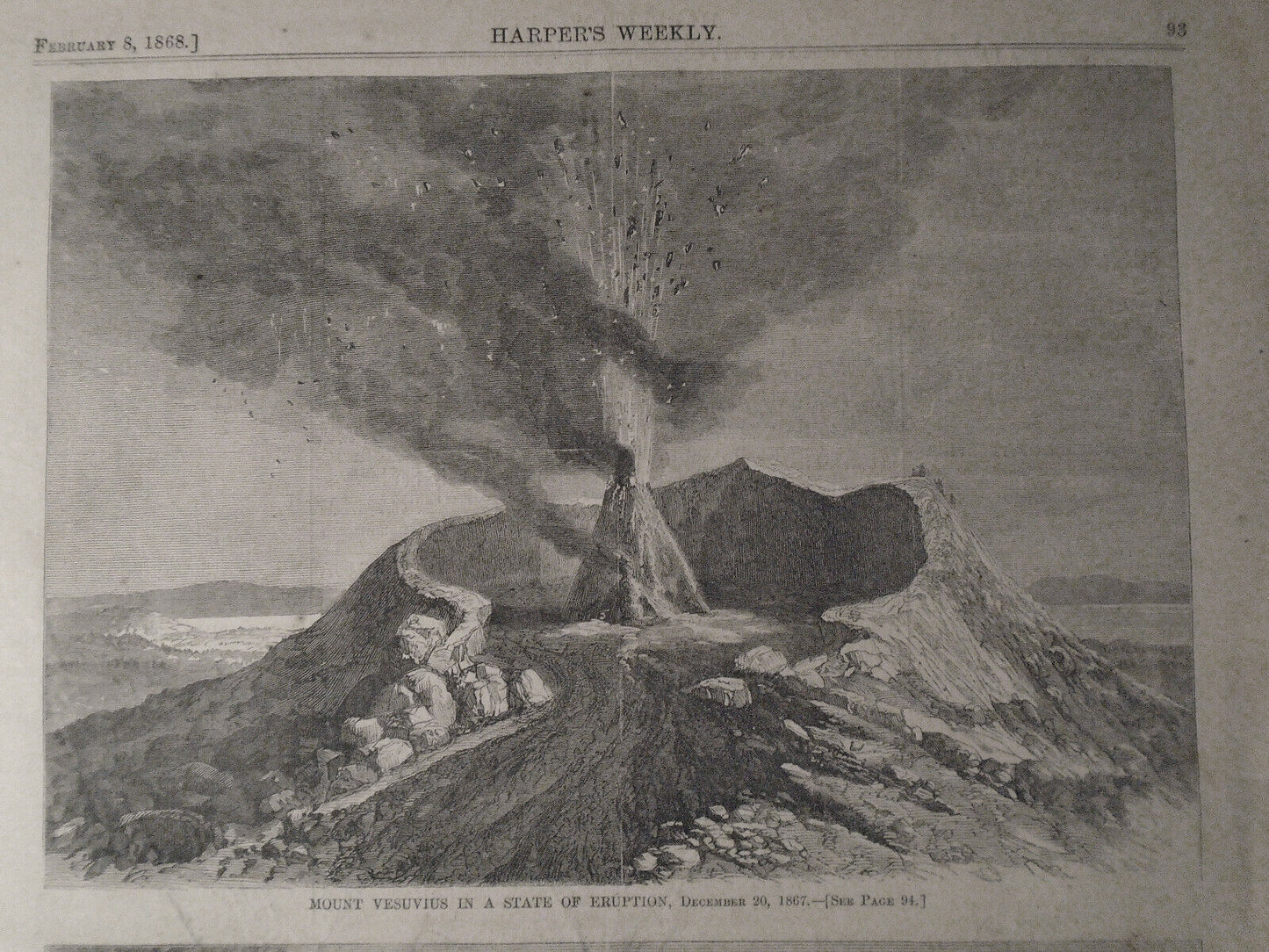 Scene On A Southern Plantation & Mount Vesuvius Eruption - Harper's Weekly, 1868
