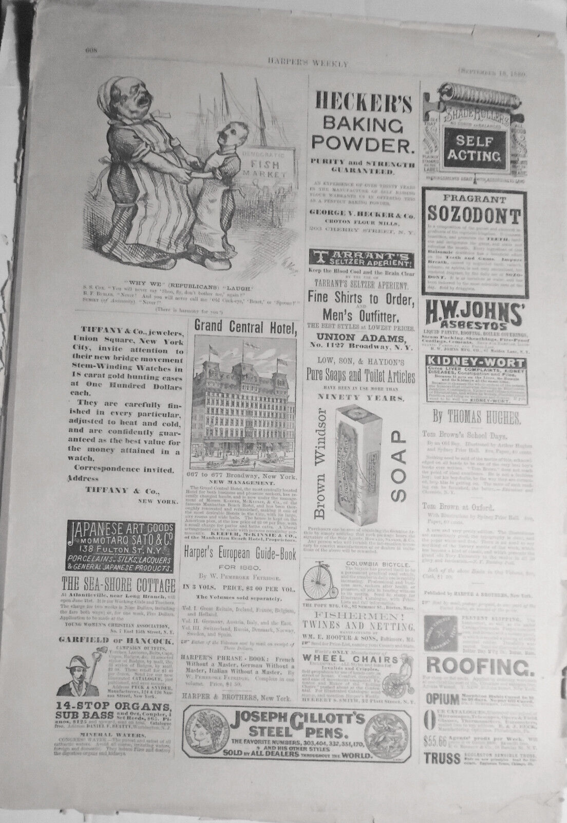 HARPER'S WEEKLY September 18,  1880 - The Obelisk; Out of the Deep; Politics etc