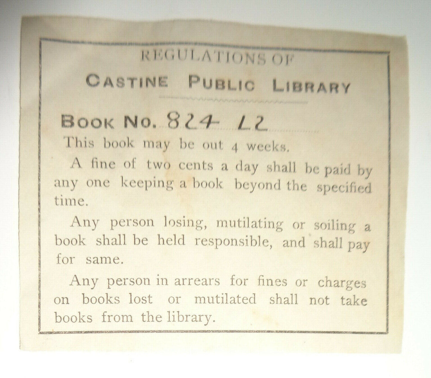 Castine, Maine Public Library Regulations Ex-libris Bookplate - 19 century