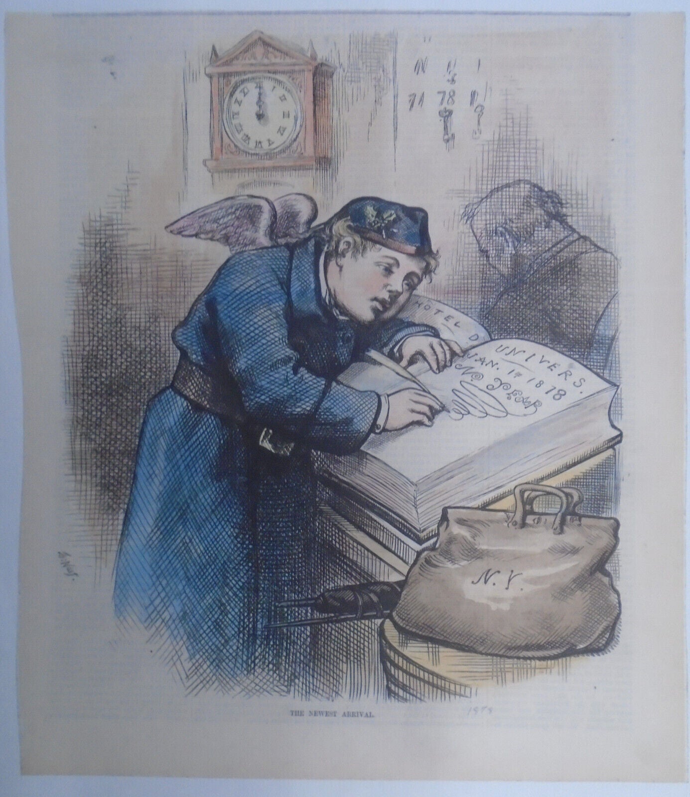 The Newest Arrival, by Thomas Nast - Harper's Weekly Jan 12, 1878. Hand-colored