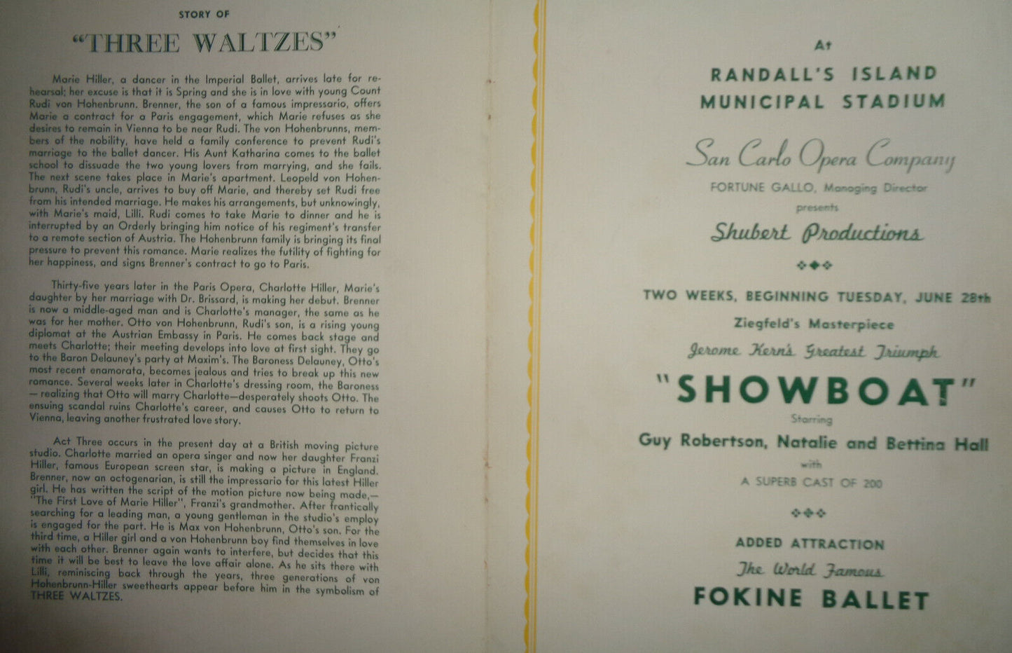 THE THREE WALTZES - SOUVENIR PROGRAM - 1938 JONES BEACH STADIUM - LONG ISLAND