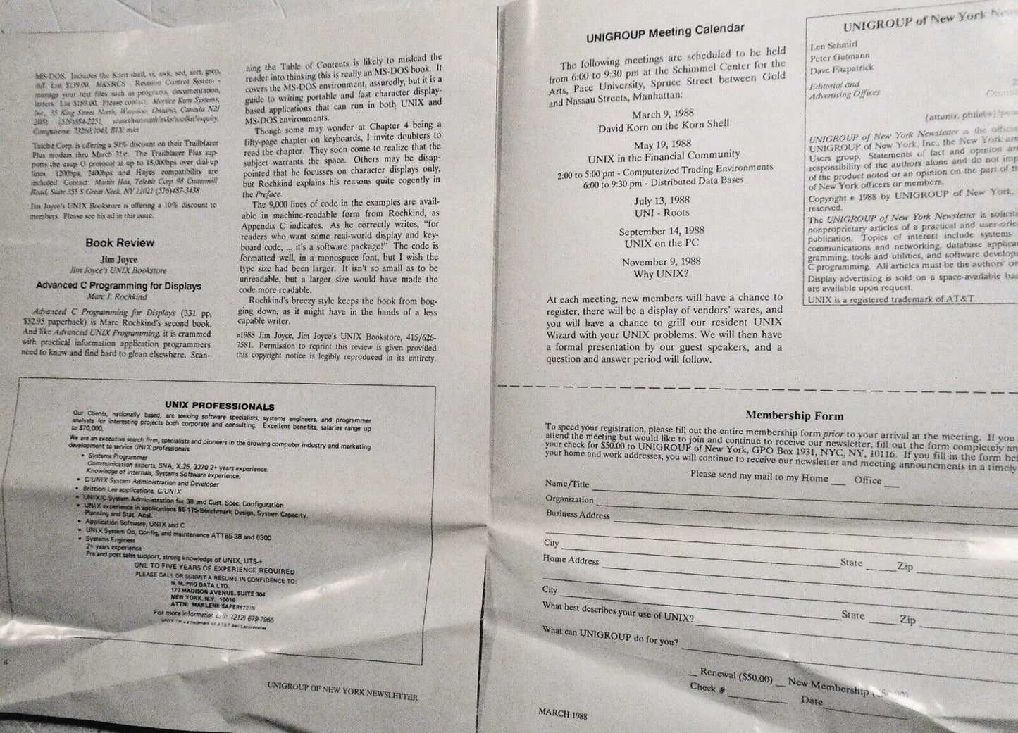 UNIGROUP of New York Newsletter, March 1988. NY Area UNIX Users Group