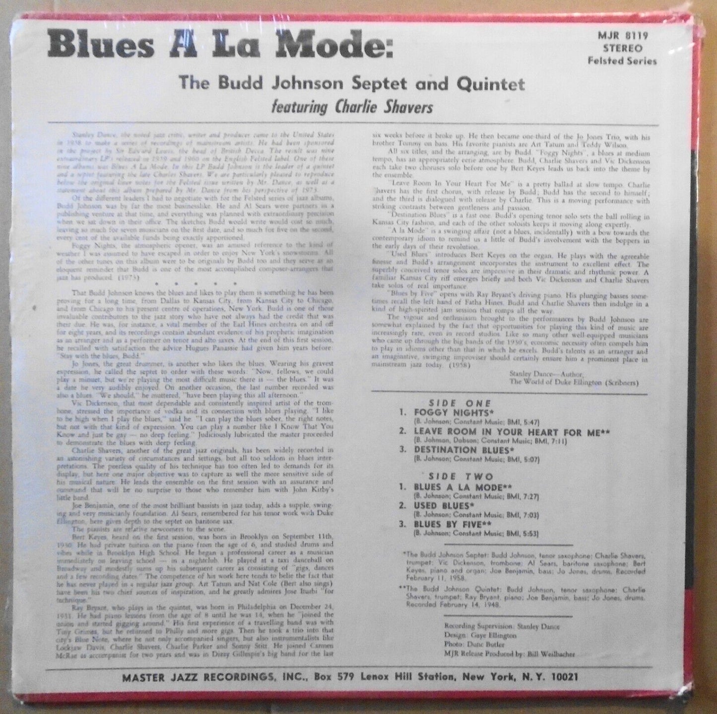 *SEALED* Blues A' La Mode - The Budd Johnson Septet, Charlie Shavers; Vinyl LP