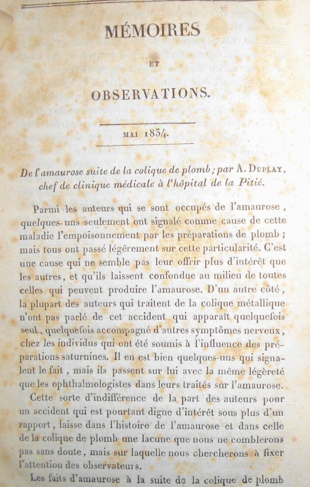 1834 Archives Generales De Medecine, Journal Complementaire Des Sciences Medical