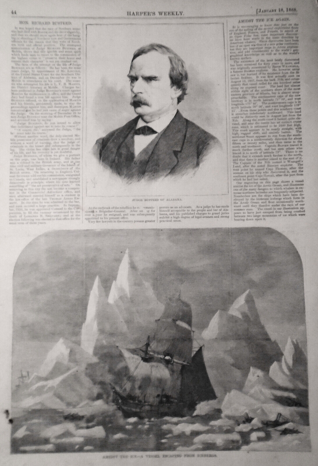 Harper's Weekly Jan 18, 1868 - Original - Clerkenwell Prison Explosion; Icebergs