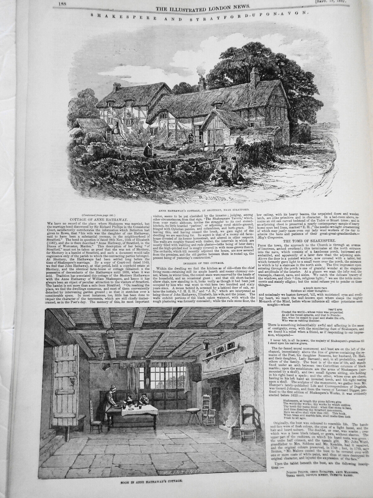 Illustrated London News, September 18, 1847 -  Shakespeare & Stratford Upon Avon