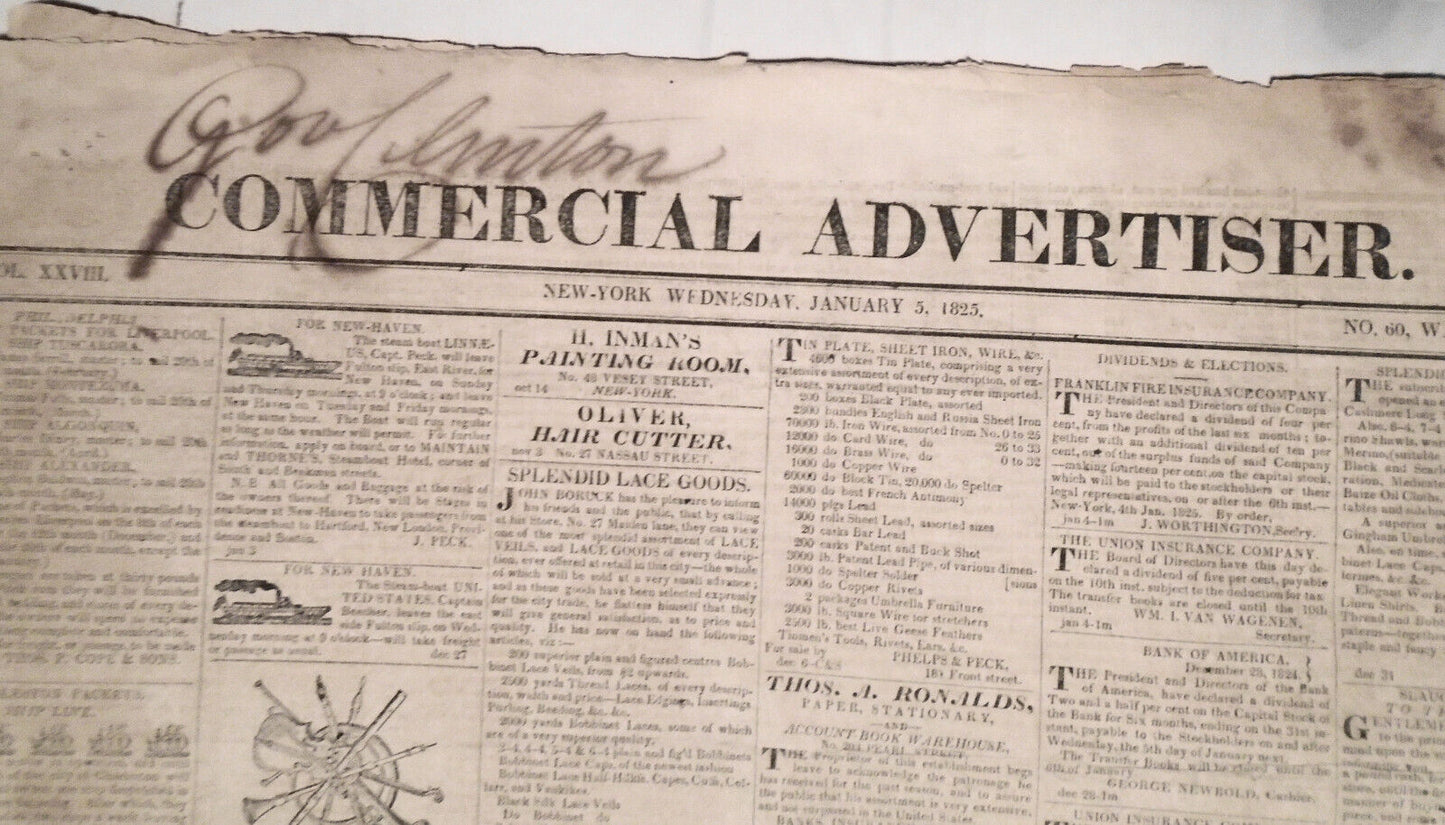 Commercial Advertiser, January 5, 1825 - Governor DeWitt Clinton's copy