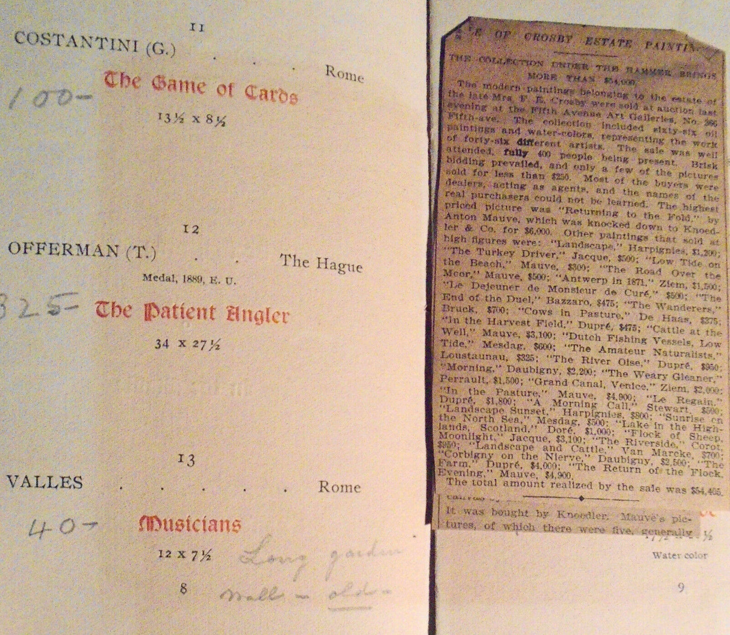 1897 Catalogue Of Modern Paintings.. Estate Of Mrs F G Crosby. 5th Ave Galleries