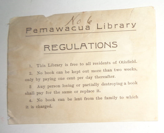 Pemawacua Library - Regulations Bookplate