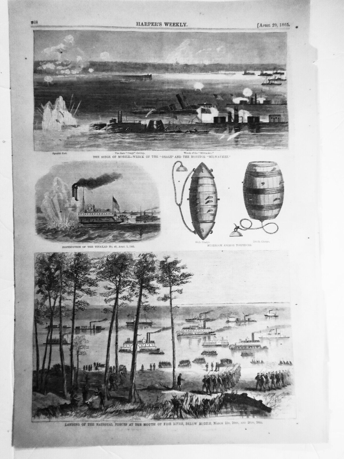 Siege Of Mobile, AL - Harper's Weekly April 29, 1865 - Original 3 prints on page