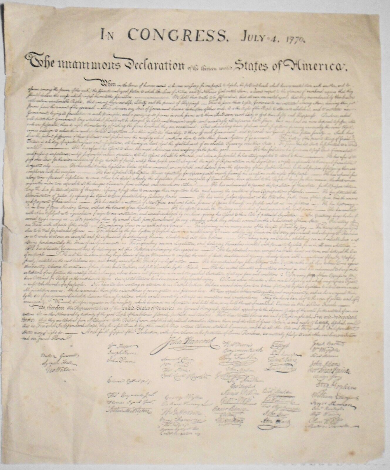 Declaration of Independence, ca. 1900. 11.75" x 9.75".