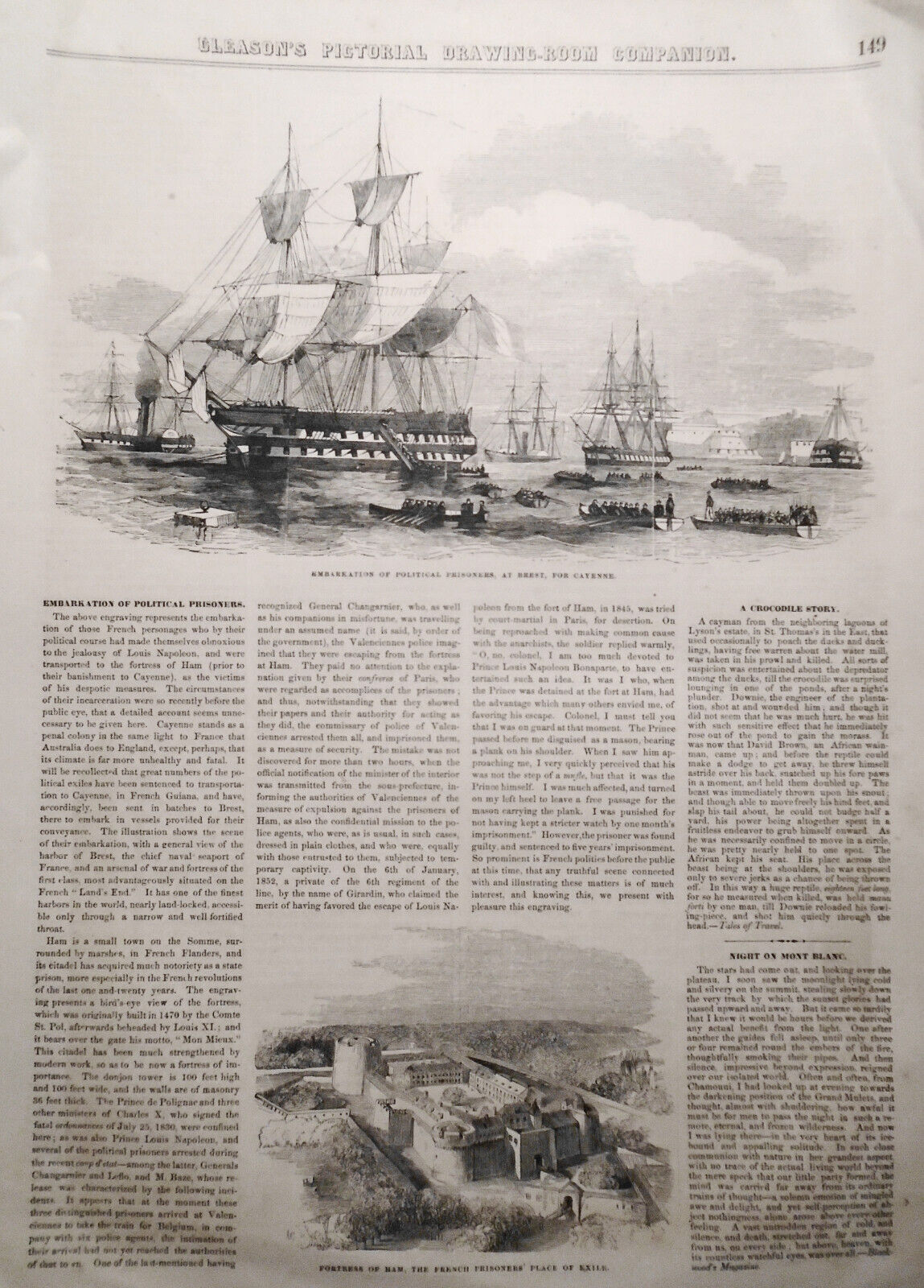 Embarkation Of Political Prisoners... / Fortress at Ham.. Exile - Gleason's 1852