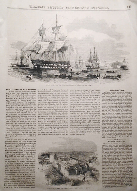 Embarkation Of Political Prisoners... / Fortress at Ham.. Exile - Gleason's 1852