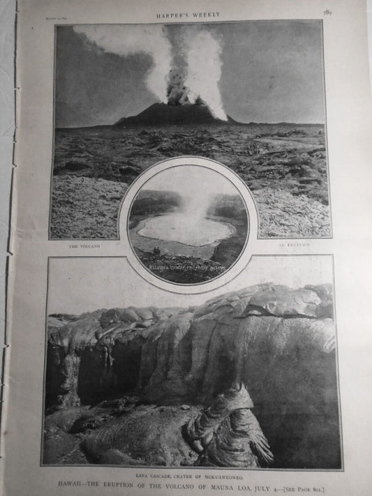 1899 Hawaii - The Eruption of the Volcano of Mauna Loa, July  4 - original print