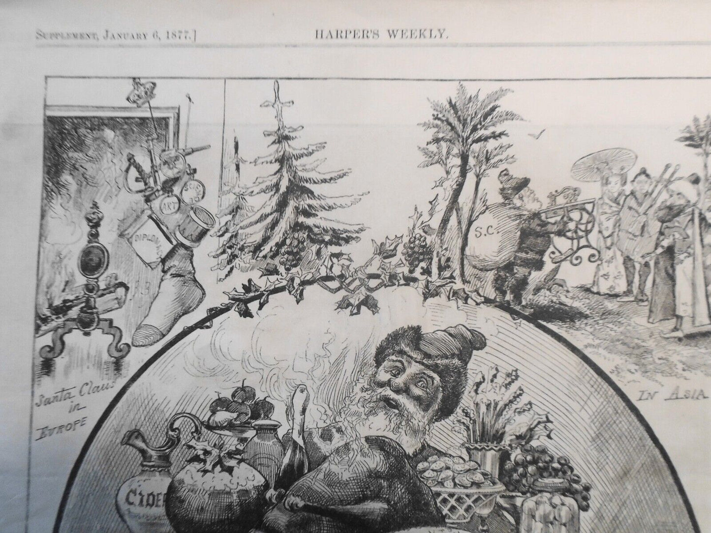 Santa Claus Round the World, by Thomas Worth. Harper's Weekly, January 6, 1877