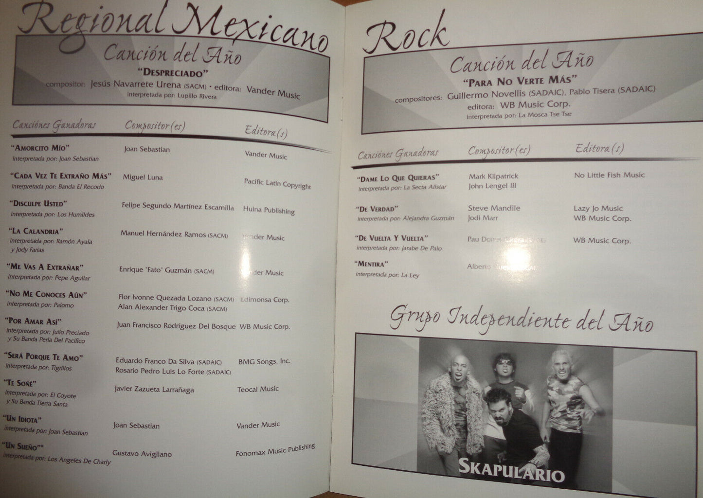 El Premio ASCAP 2002 - Souvenir Program - Gilberto Santa Rosa, Joan Sebastian