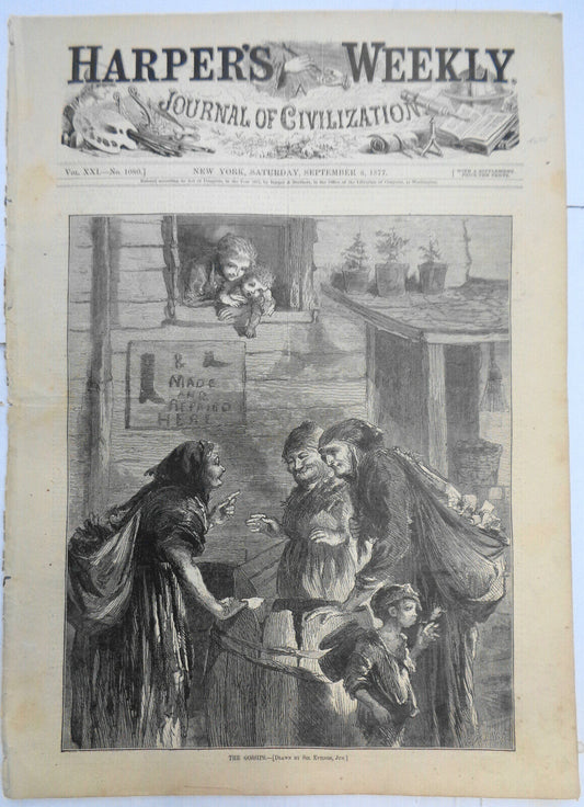 HARPER'S WEEKLY - SEPT 8, 1877 - ORIG COMPLETE ISSUE - ON COVER: "THE GOSSIPS"