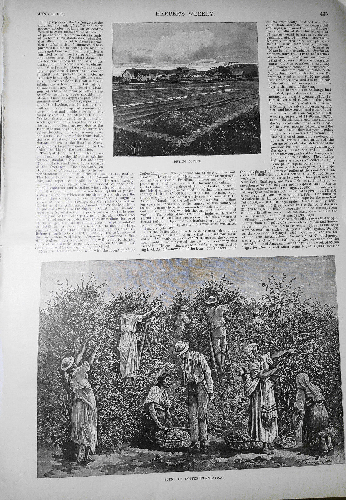 The Coffee Exchange of New York City - Harper's Weekly, 1891 - 4 pages, original