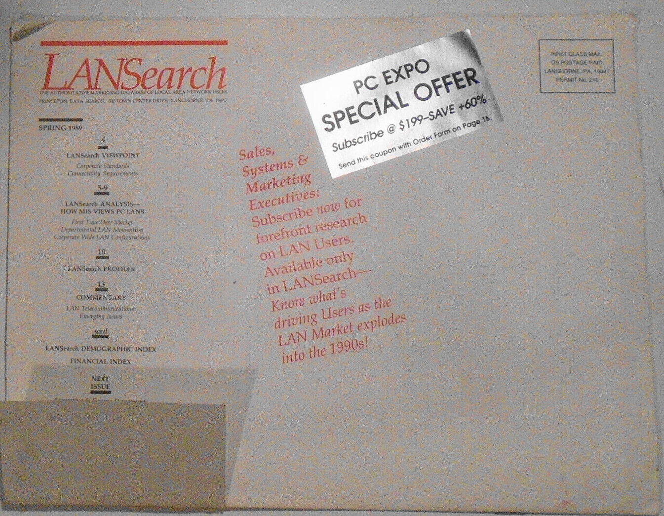 LANSearch  Spring 1989, Marketing Database of LAN Users by Princeton Data Search