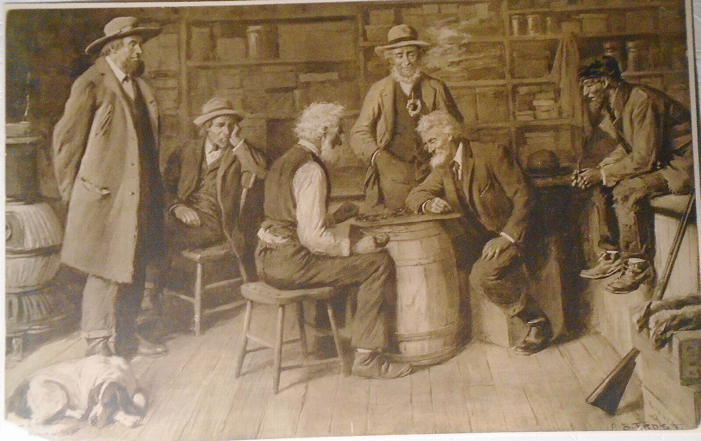 Checkers Game, by A. B. Frost -- Original. Matted.  19 3/4x 12 1/2  inches. 1906