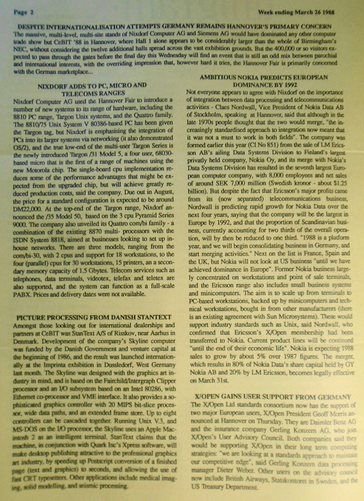 Unigram X - March 21, 1988 - weekly for UNIX manufacturers, suppliers, end-users