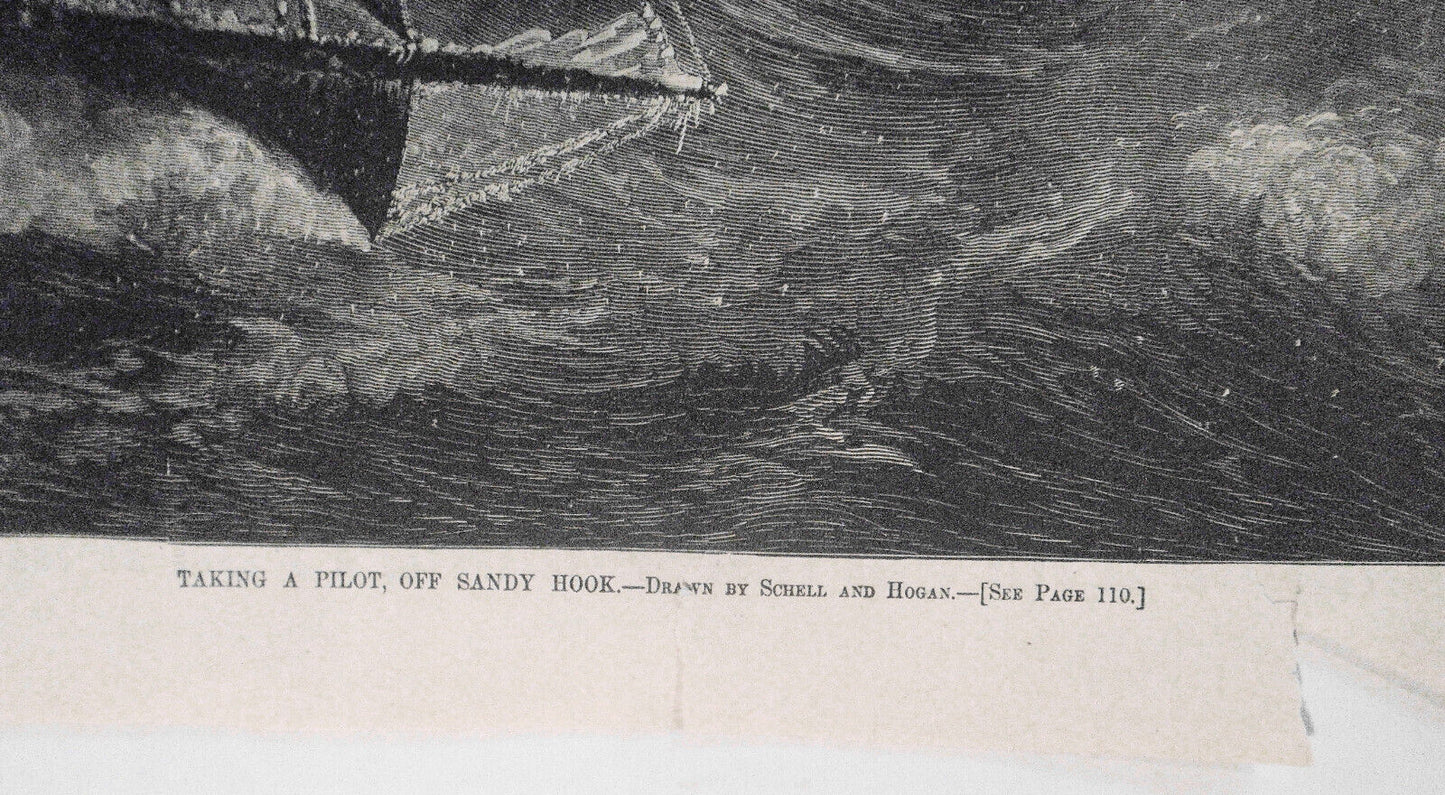 Taking A Pilot, Off Sandy Hook. Harper's Weekly February 10, 1877 ORIGINAL