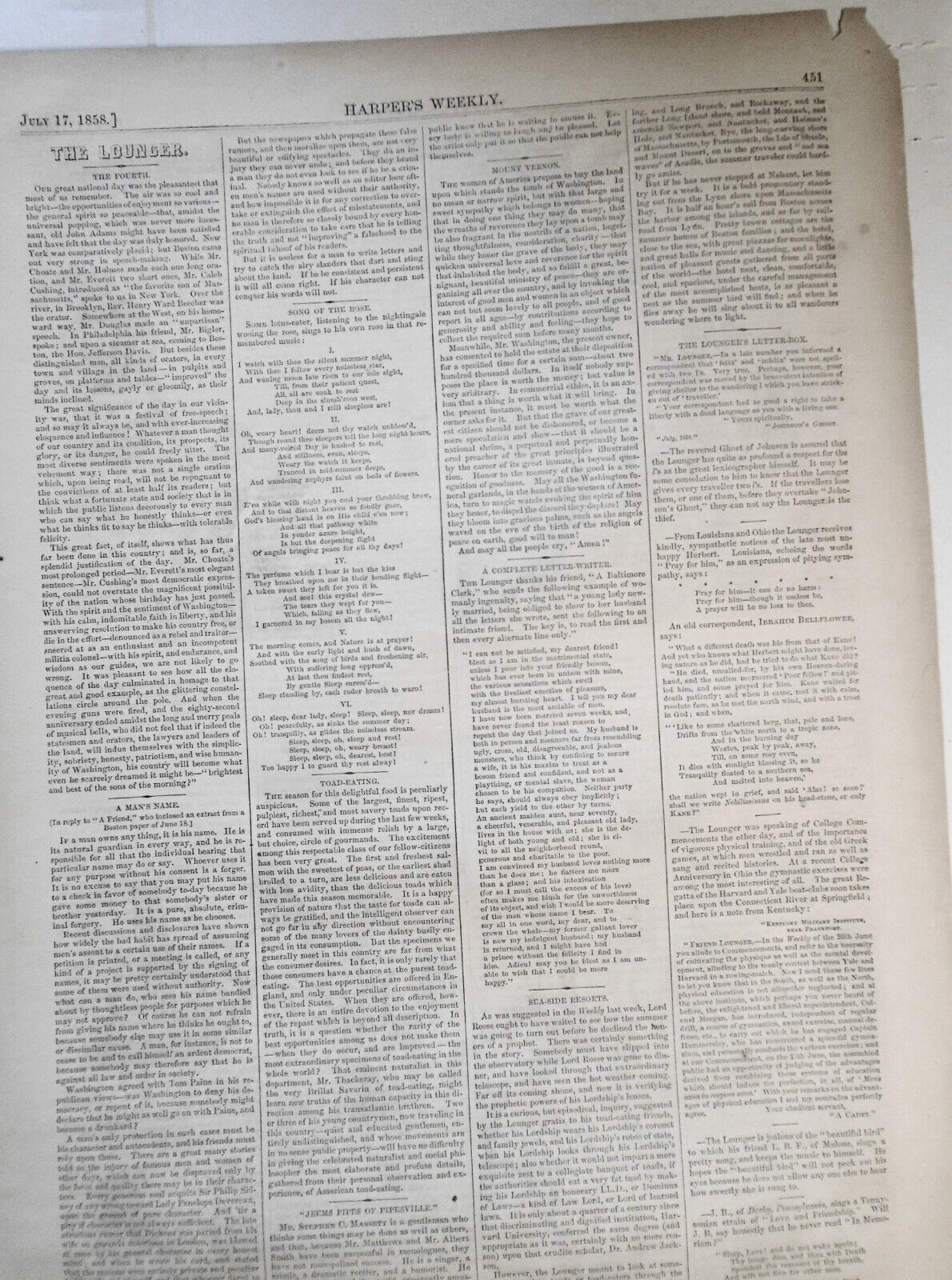 The Boat And The Train - Harper's Weekly, July 17, 1858 -- 2 engravings & story