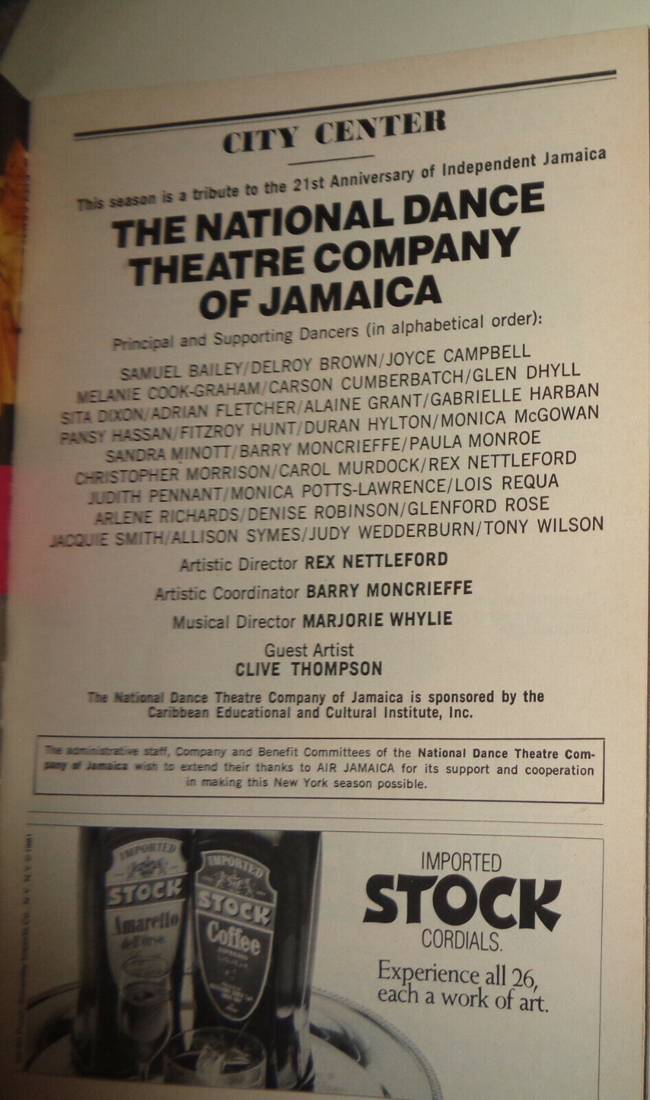 THE NATIONAL DANCE THEATRE COMPANY OF JAMAICA - PLAYBILL - SEPT 1983 CITY CENTER