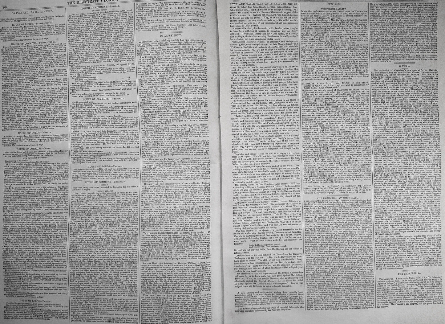 Illustrated London News, July 30, 1859. Railway Map of Lower Egypt;  Mantua; etc