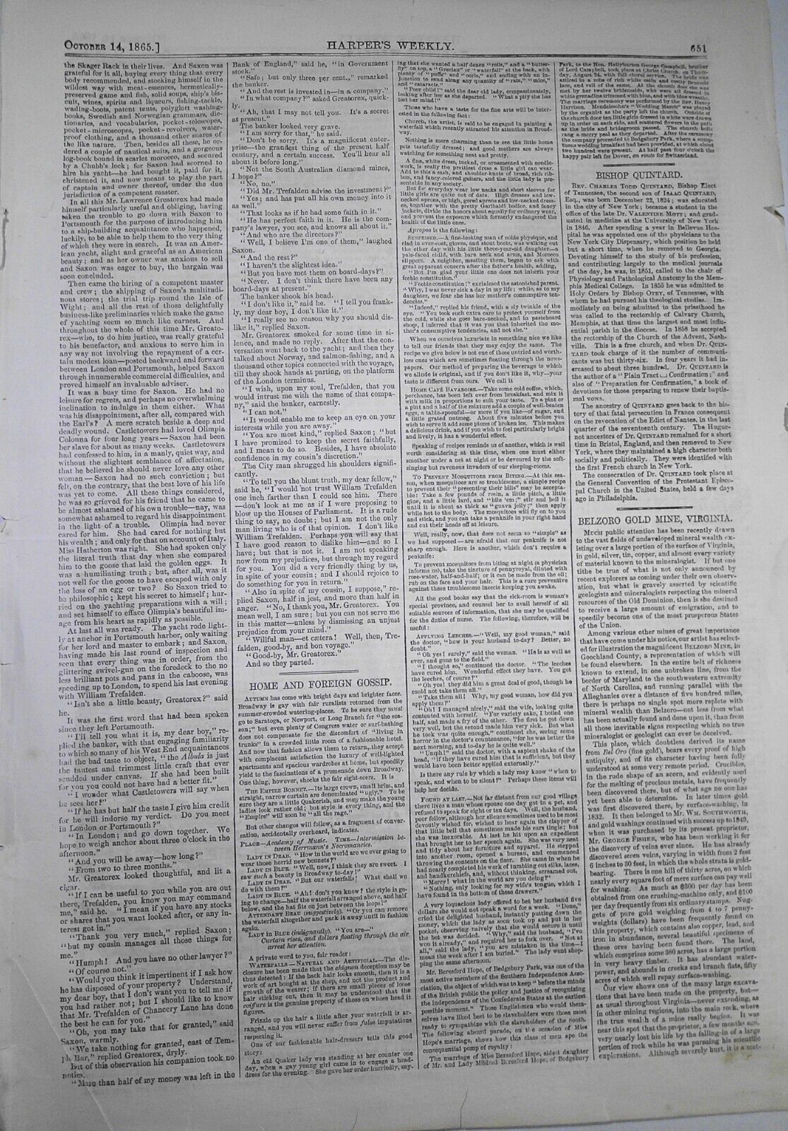 The Belzoro Gold Mine, in Goochland County, Virginia, Harper's Weekly, 1865