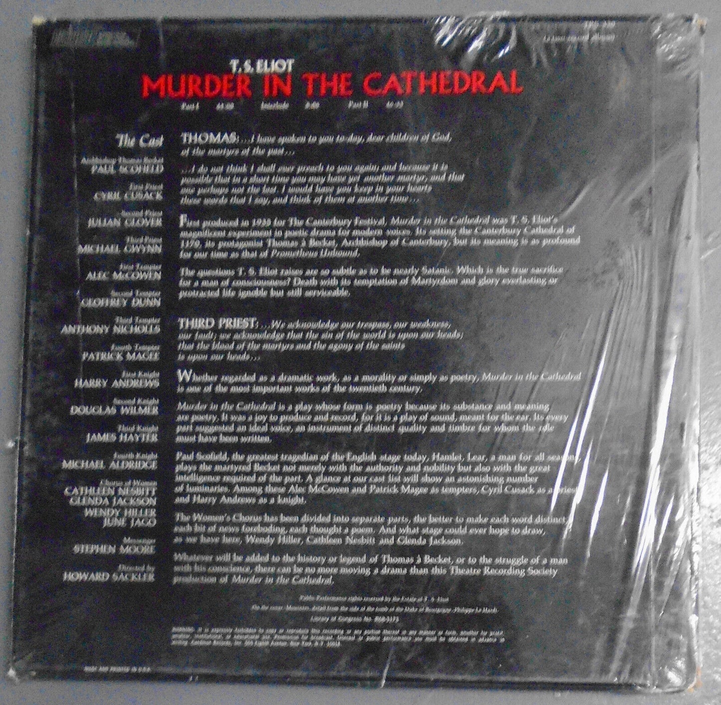 T.S. Eliot: Murder in the Cathedral - Double LP Box set - SEALED Caedmon TRS 330