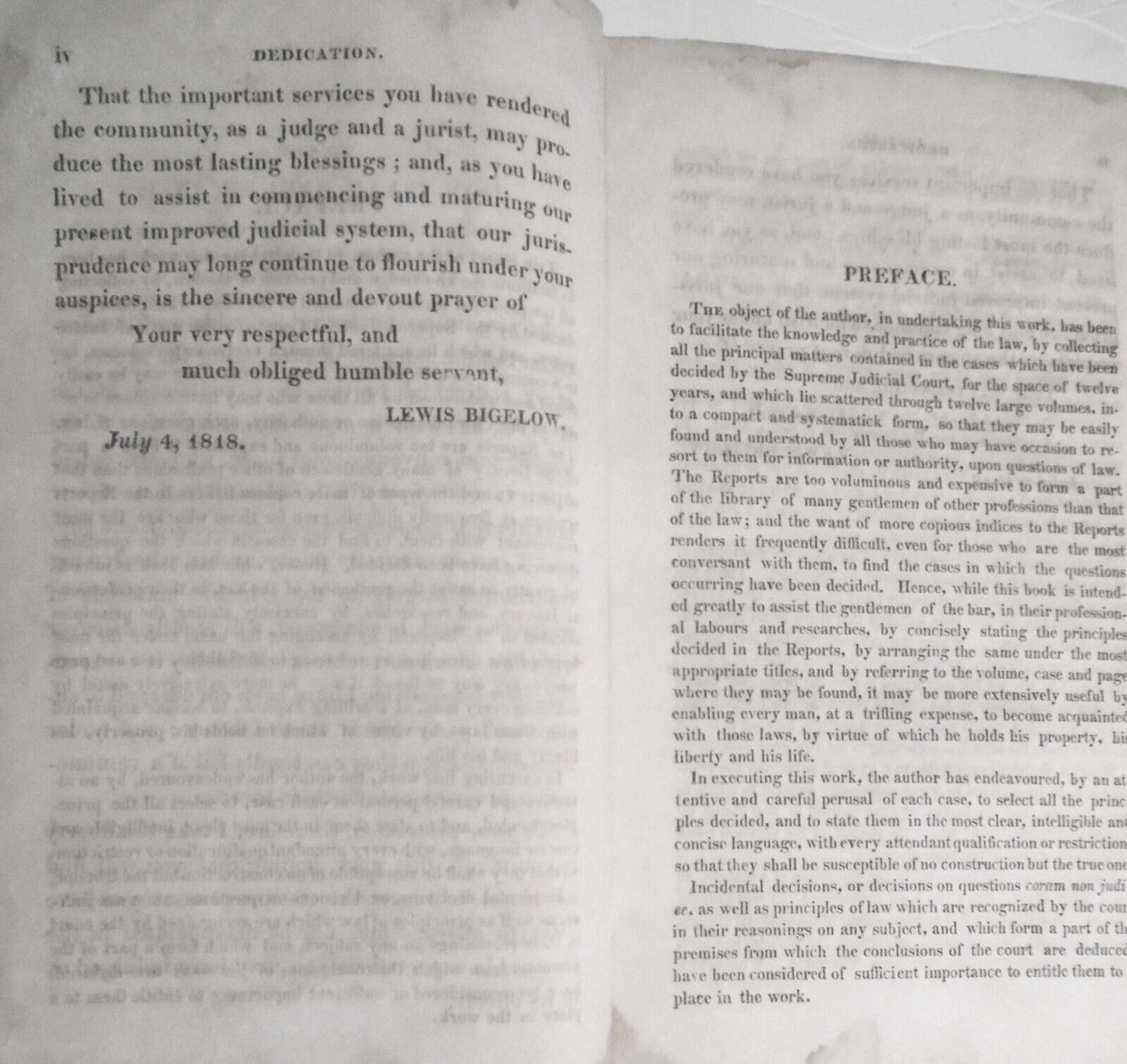 1818 Bigelow Digest of  cases in Supreme Judicial Court Massachusetts 1804 -1815