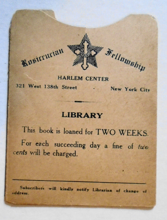 Rosicrucian Anthroposophic League Harlem Center Bookplate/Library pocket, 1920s