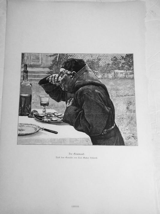 Der Gourmand, by Karl Gustaf Hellqvist -- 1886 - original antique print