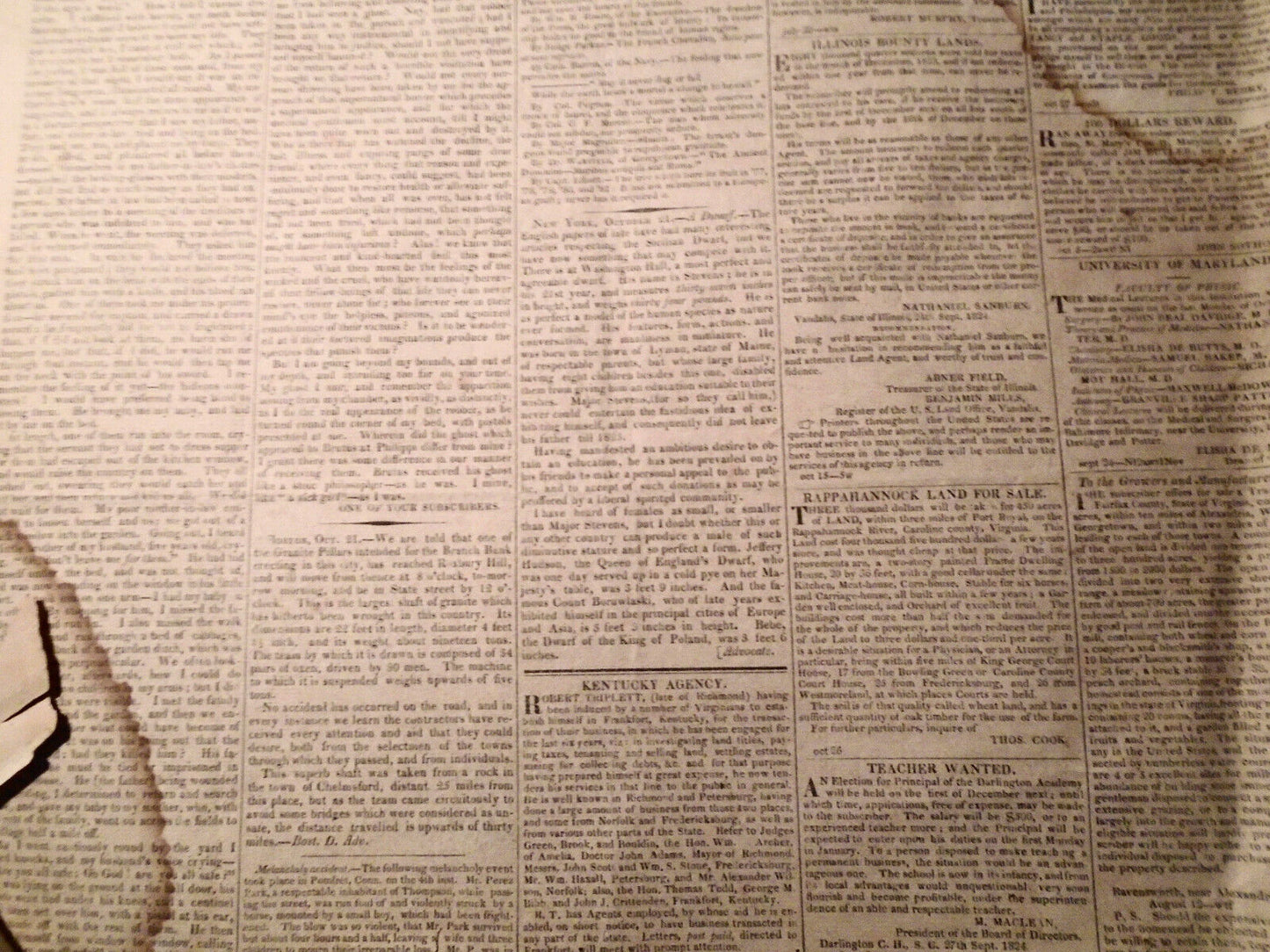 National Intelligencer October 28, 1824. $100 reward for Negro TOM runaway slave