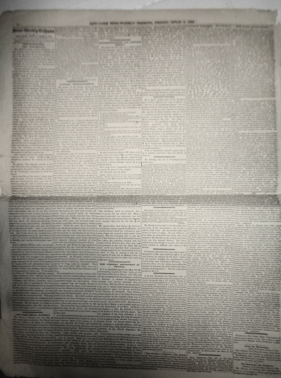 NEW YORK TRIBUNE - APRIL 1, 1864 - Civil War- Enlistment of Negro Troops.