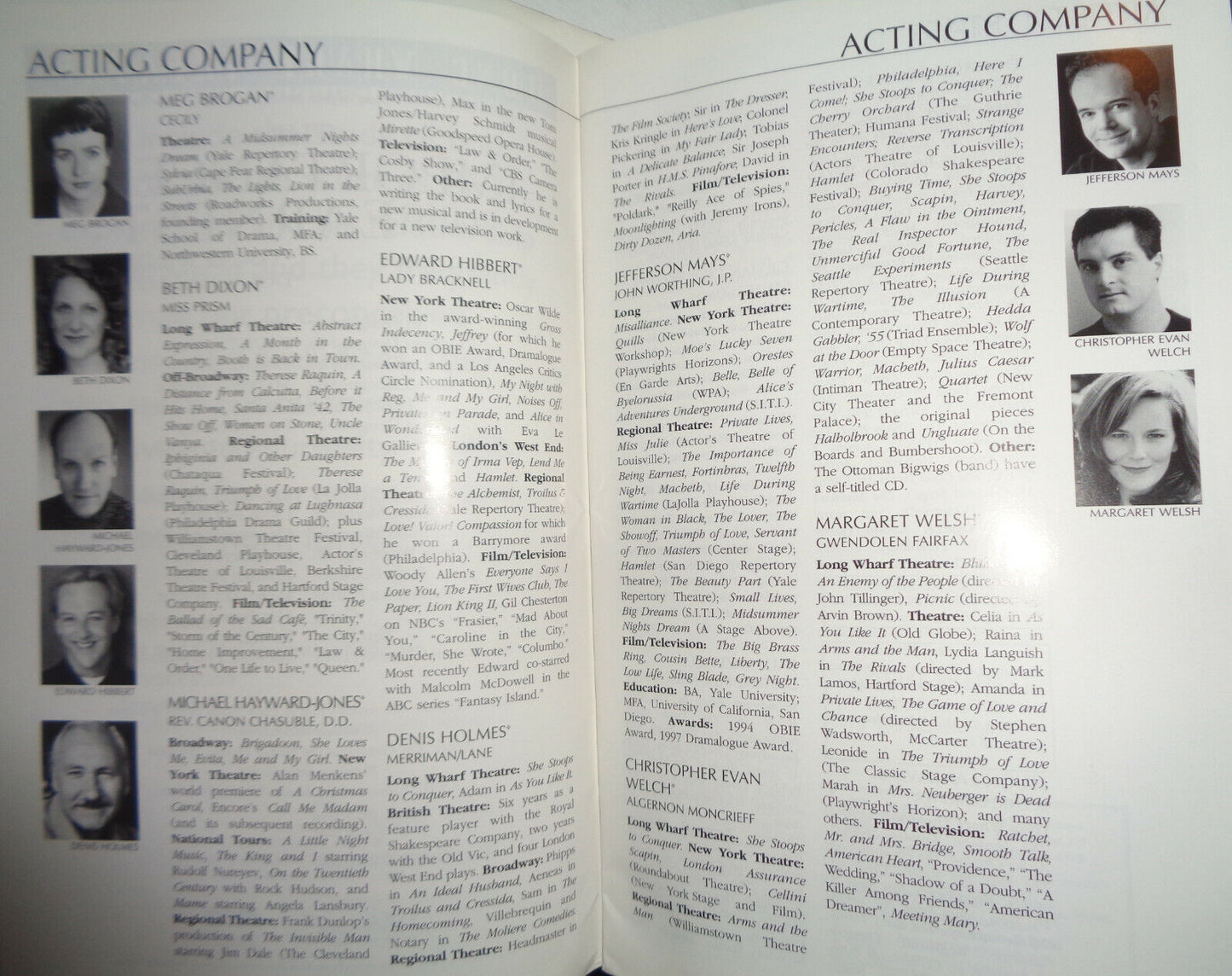 THE IMPORTANCE OF BEING EARNEST - SOUVENIR PROGRAM LONG WHARF THEATRE, 1999.