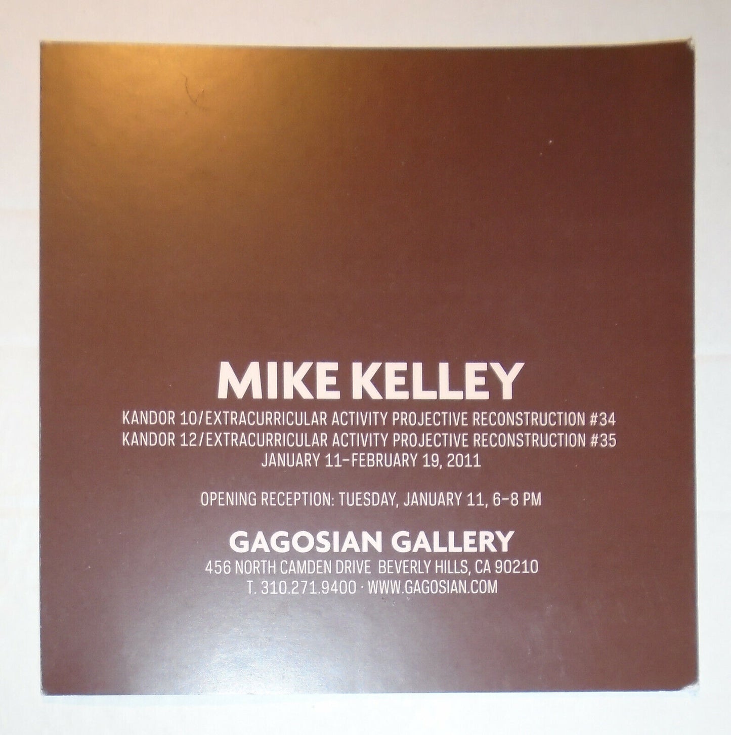 Mike Kelly - Opening Reception Invitation Card - Gagosian Gallery 2011